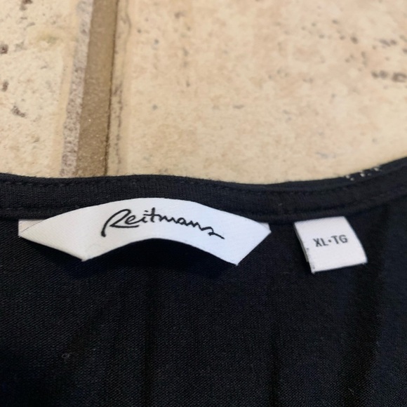 Reitmans XL Black & Silver/Gold Leaf Pattern Sleeveless V-Neck Blouse - Picture 2 of 6